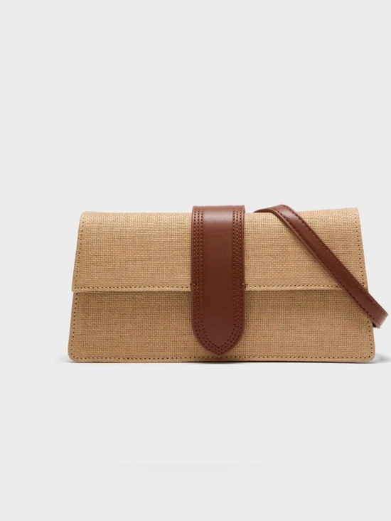 Moda Luxe Handbags - Moda Luxe Tan Woven Clutch with Brown Leather Strap new without tags